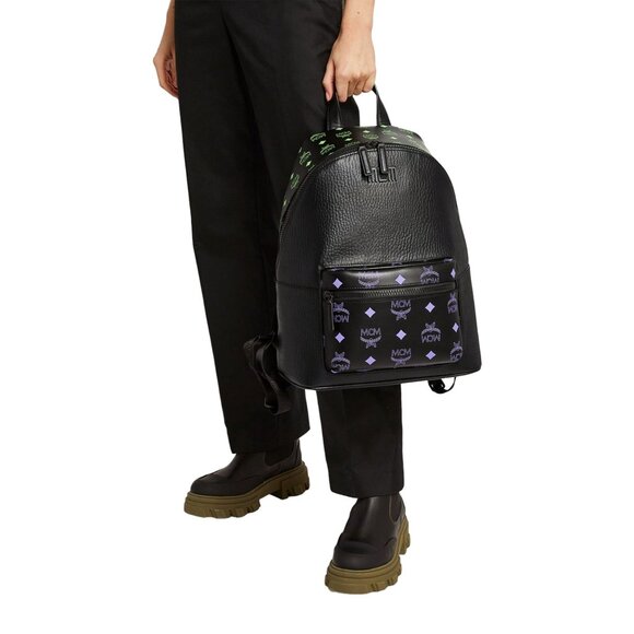 NEW MCM Color Splash Visetos Backpack Green Purple Medium Mixed Leather Bookbag - Picture 6 of 12